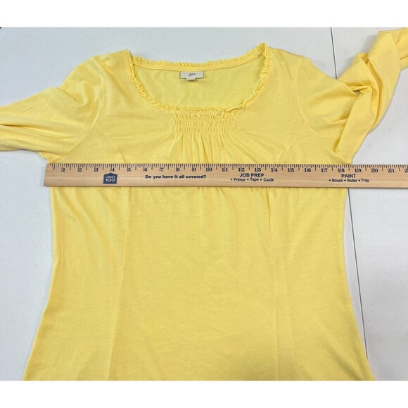 J Jill Women's Yellow Bell Sleeve Soft Cotton Modal Top Silk Trim Size S - Picture 8 of 10